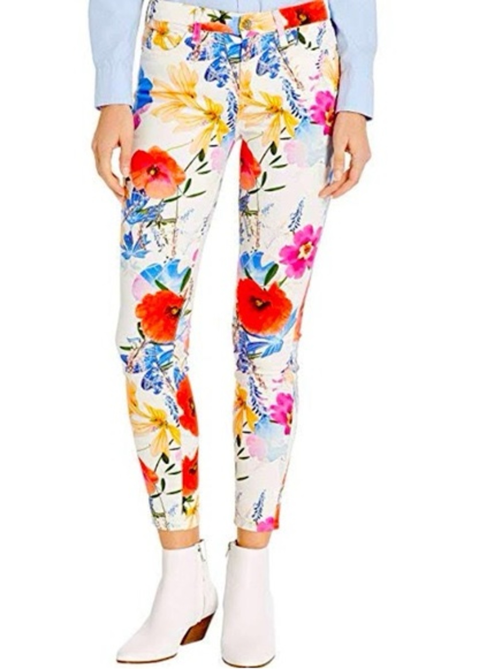 7 For All Mankind Floral Skinny Jeans Pants White Red, Blue Yellow 39894